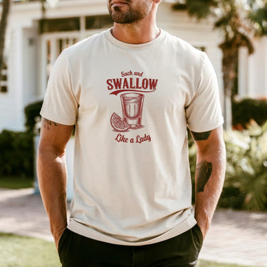 Funny Swallow Like a Lady Adult Humor T-Shirt – Cheeky Sarcasm Unisex Graphic Tee